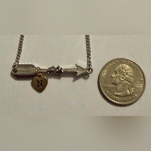 Initial “N” Arrow Pendant Necklace with Initial Charm - Silver Tone